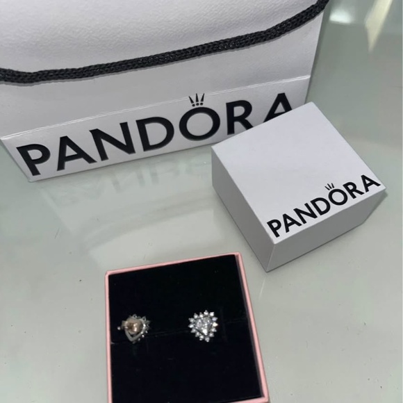Elevated Heart Stud Earrings Sterling silver PANDORA perfect valentines gift - Picture 7 of 9